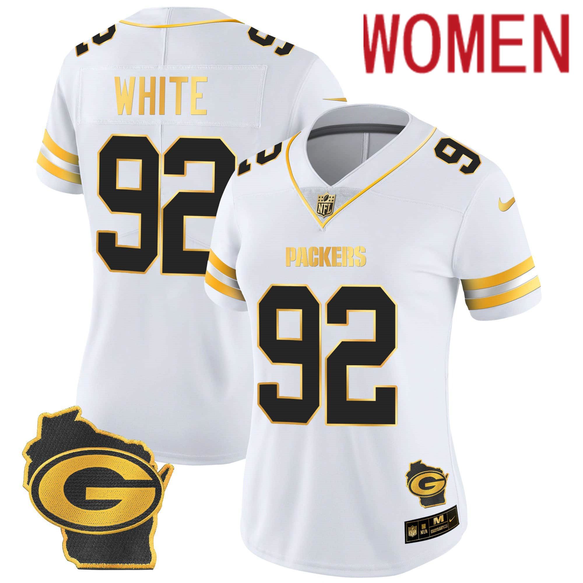Women Green Bay Packers #92 White White Gold 2024 Nike Home Patch Vapor NFL Jersey